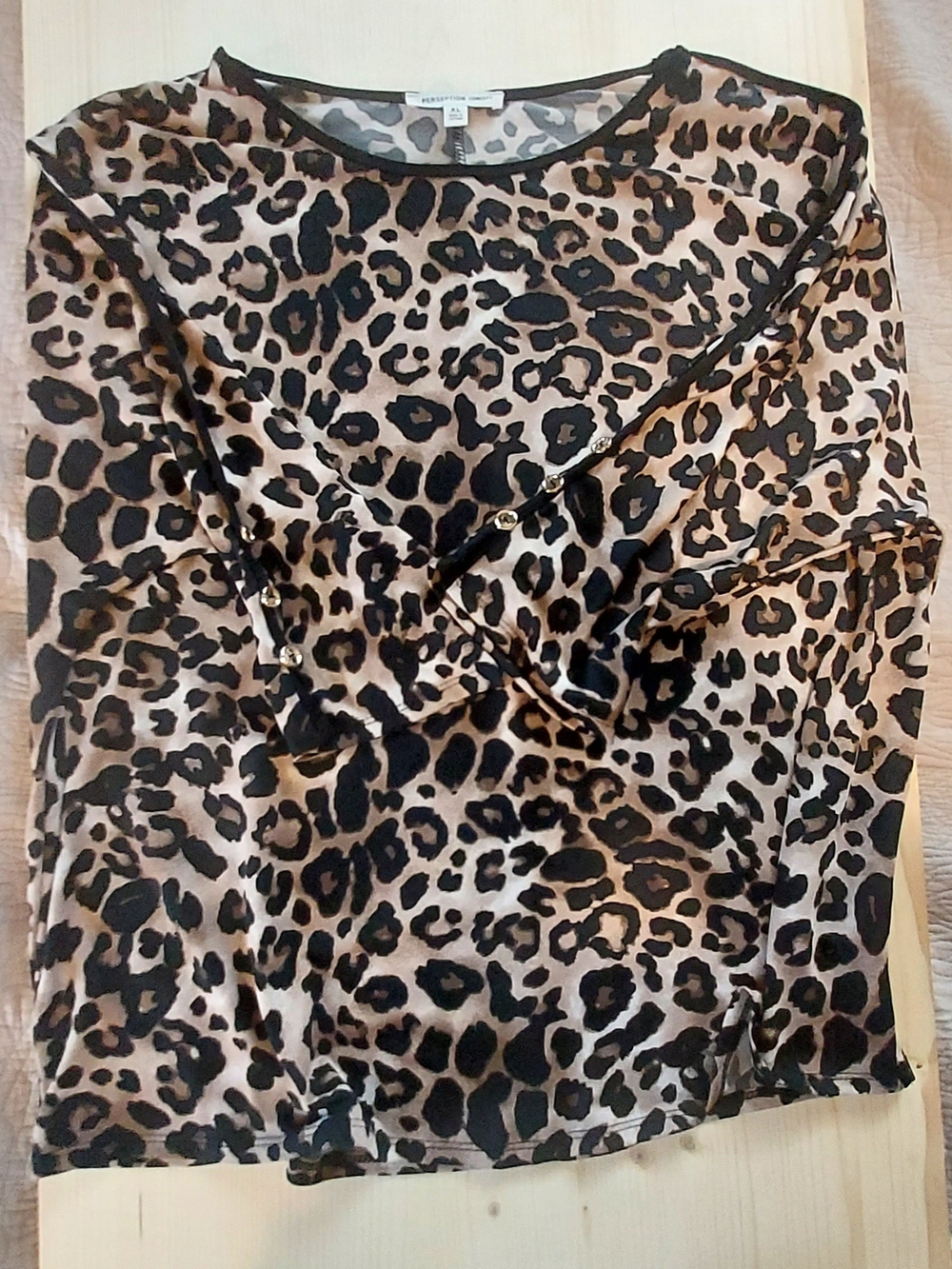 PerSeption Concept Leopard Print Blouse in Black and Tan
